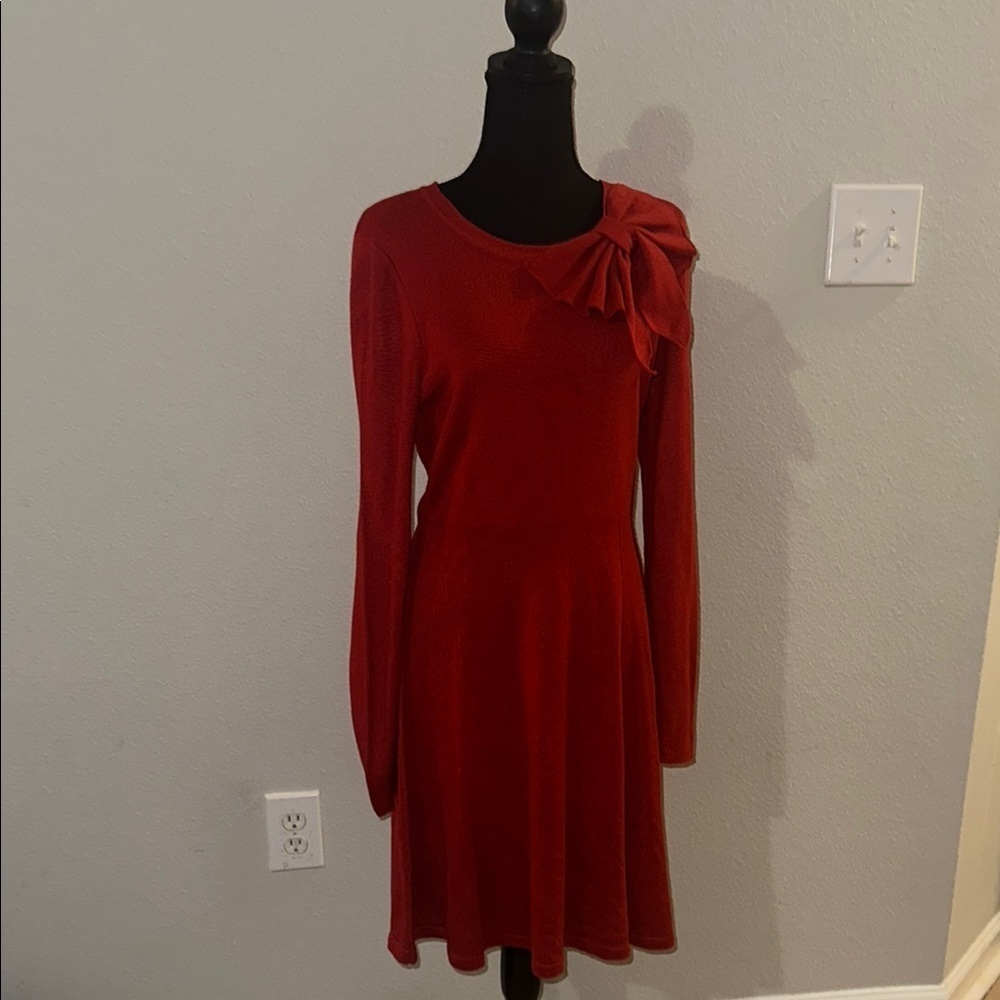 Jessica Howard Red Fit and Flare Bishop Sleeve Dress